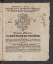 Wochentlich-Stettinische Frag- und Anzeigungs-Nachrichten. 1770 No. 46 + Anhang