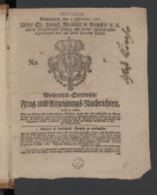 Wochentlich-Stettinische Frag- und Anzeigungs-Nachrichten. 1771 No. 1 + Anhang