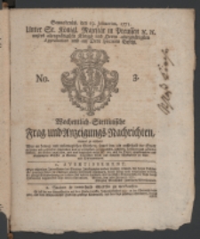 Wochentlich-Stettinische Frag- und Anzeigungs-Nachrichten. 1771 No. 3 + Anhang