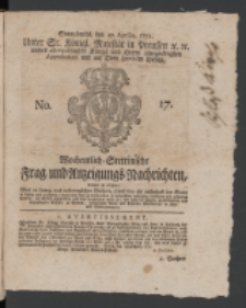 Wochentlich-Stettinische Frag- und Anzeigungs-Nachrichten. 1771 No.17 + Anhang