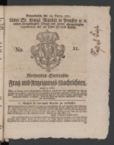 Wochentlich-Stettinische Frag- und Anzeigungs-Nachrichten. 1771 No. 21 + Anhang