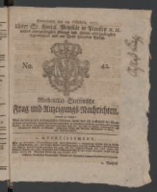 Wochentlich-Stettinische Frag- und Anzeigungs-Nachrichten. 1771 No.42 + Anhang