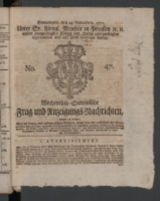 Wochentlich-Stettinische Frag- und Anzeigungs-Nachrichten. 1771 No.47 + Anhang