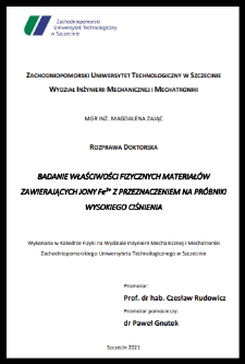 Badanie właściwości fizycznych materiałów zawierających jony Fe²+ z przeznaczeniem na próbniki wysokiego ciśnienia