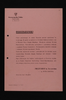 Obwieszczenie prezydenta Szczecina Piotra Zaremby dotyczące obowiązku zameldowania