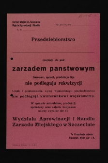 Formularz Wydziału Aprowizacji i Handlu Zarządu Miejskiego w Szczecinie