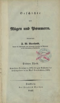 Geschichte von Rügen und Pommern. T. 3, Vom Tode Barnims I (1278) bis zum Auftreten der Hohenzollern in der Mark Brandenburg (1411)