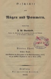 Geschichte von Rügen und Pommern. T. 4, Bd. 1, Vom Auftreten der Hohenzollern in der Mark Brandenburg (1411) bis zur Rückkehr Bogislavs X. vom h. Grabe (1498)