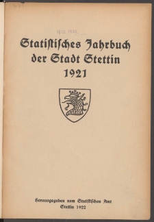 Statistisches Jahrbuch der Stadt Stettin. 1921 wyd. 1922