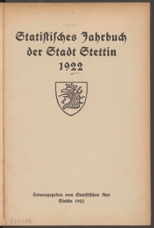 Statistisches Jahrbuch der Stadt Stettin. 1922 wyd. 1923