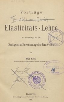 Vorträge über Elastizitäts-Lehre