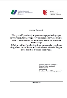 Efektywność produkcji mięsa wołowego pochodzącego z krzyżowania towarowego rasy polskiej holsztyńsko-fryzyjskiej z rasą belgijską biało-błękitną na terenie Pomorza Zachodniego
