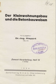Der Kleinwohnungsbau und die Betonbauweisen