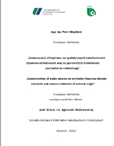 Izomeryzacja alfa-pinenu na syntetycznych katalizatorach tytanowo-silikatowych oraz na porowatych materiałach pochodzenia naturalnego