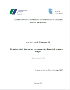 Uczenie modeli liniowych z regularyzacją dla dla małych zbiorów danych