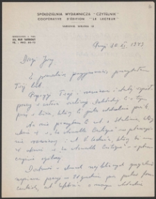 [List pracownicy Spółdzielni Wydawniczej "Czytelnik" do Jerzego Borejszy z 30 listopada 1949].
