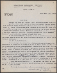 [List pracownicy Spółdzielni Wydawniczej "Czytelnik" do Jerzego Borejszy z 7 grudnia 1949].