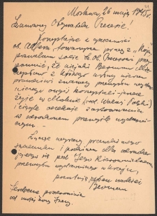 [List od osoby niezidentyfikowanej do Jerzego Borejszy z 26 maja 1945].