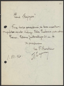 [List P. Bernsteina do Jerzego Borejszy z 1 grudnia 1946].