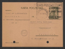 [Karta pocztowa Ludwika Hirszfelda do Jerzego Borejszy z 8 września 1947].