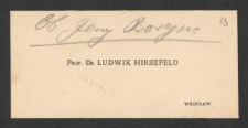 [List Ludwika Hirszfelda do Jerzego Borejszy].