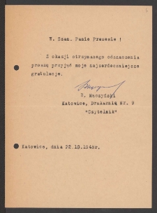 [List B. Mączyńskiego do Jerzego Borejszy z 22 października 1948].
