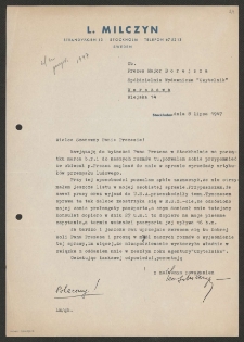 [List L. Milczyna do Jerzego Borejszy z 8 lipca 1947].