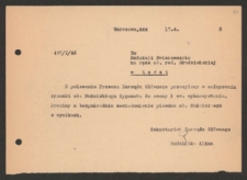 [List Aliny Rudzińskiej do Wandy Grodzieńskiej w sprawie Zygmunta Muśnickiego z 17 kwietnia 1946].