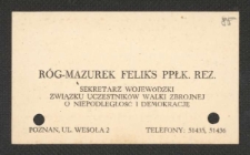 [Wizytówka Feliksa Róg-Mazurka].