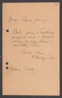 [List Ryszarda Ordyńskiego do Jerzego Borejszy].