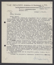 [List Bolesława Przeworskiego do Jerzego Borejszy z 5 marca 1947].