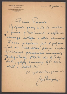 [List Jana Paczyńskiego do Jerzego Borejszy z 13 grudnia 1946].