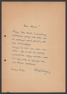 [List Feliksa Pokrzywy do Jerzego Borejszy z 11 stycznia 1947].