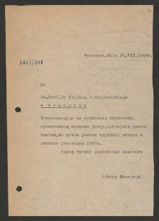 [List Jerzego Borejszy do Stefana Grzybowskiego z 25 lipca 1948].