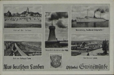 Ostseebad Swinemünde, Blick auf das Kurhaus, Blick vom Kurhaus-Turm, Gegenlichtstudie von der Mole, Tannenberg „Seedienst Ostpreußen”, Der Konzertplatz