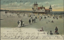 Swinemünde, Strand mit Brücke und Damenbad