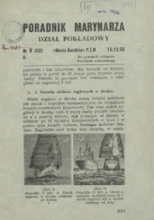 Nasza Bandera : pismo Pracowników Polskiej Żeglugi Morskiej. 1956 nr 9 dodatek Poradnik Marynarza 1956 nr 9