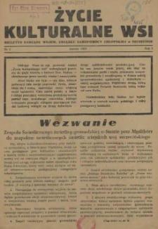 Życie Kulturalne Wsi : biuletyn Zarządu Wojew. Związku Samopomocy Chłopskiej w Szczecinie. R.1, 1953 nr 1
