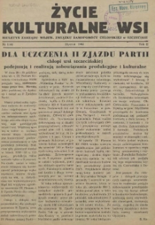 Życie Kulturalne Wsi : biuletyn Zarządu Wojew. Związku Samopomocy Chłopskiej w Szczecinie. R.2, 1954 nr 1