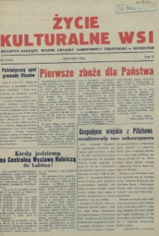 Życie Kulturalne Wsi : biuletyn Zarządu Wojew. Związku Samopomocy Chłopskiej w Szczecinie. R.2, 1954 nr 8