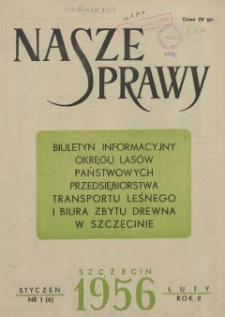 Nasze Sprawy : biuletyn informacyjny Ekspozytury Państwowej Centrali Drzewnej w Szczecinie. R.2, 1956 nr 1