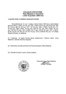 Uchwała Rady Miejskiej w Koszalinie nr XXX/341/2008