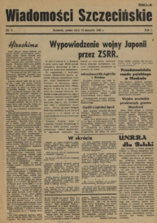 Wiadomości Szczecińskie : biuletyn Urzędu Informacji i Propagandy na Okręg Pomorze Zachodnie. R.1, 1945 nr 8