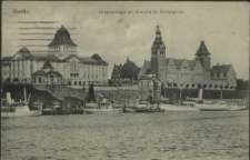 Stettin, Hakenterrasse mit Dampfer im Vordergrund