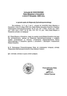 Uchwała Rady Miejskiej w Koszalinie nr XXIX/329/2008