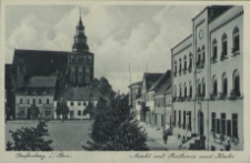 Greifenberg in Pommern, Markt mit Rathaus und Kirche