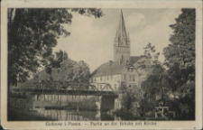Gollnow in Pommern, Partie an der Ihna-Brücke mit Kirche