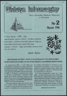 Biuletyn Informacyjny : Pomorska Akademia Medyczna w Szczecinie. Nr 2, Styczeń 1996