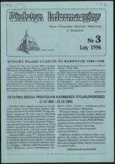 Biuletyn Informacyjny : Pomorska Akademia Medyczna w Szczecinie. Nr 3, Luty 1996