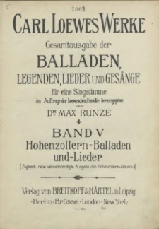 Carl Loewes Werke. Bd 5 Hohenzollern-Balladen und -Lieder